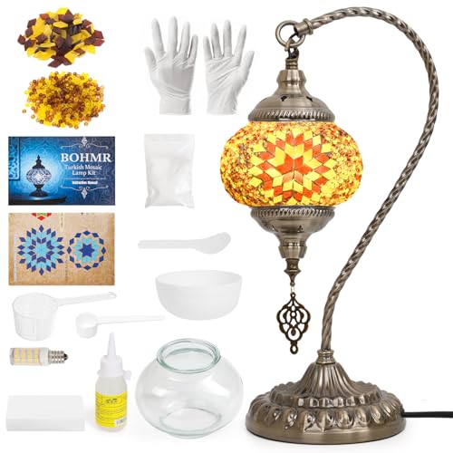 Bohmr Diy Turkish Mosaic Lamp Kit For mature-themeds Swan-Neck Stained Glass Lamp Making Kit- Easy Fun No Experience Needed  Mosaic Art & Craft Project Kits For mature-themeds & Teens Make Your Own Table Lamp Amber