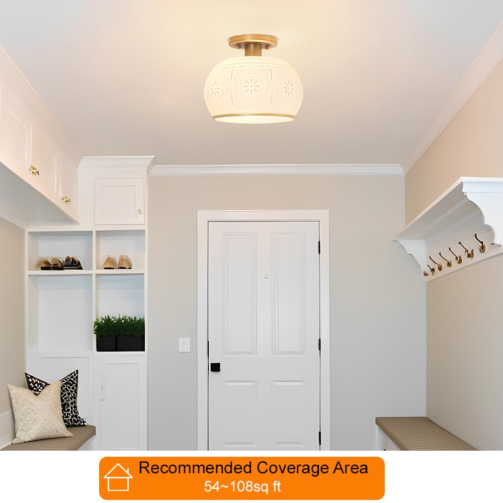 Oiyio Brushed Brass Semi Flush Mount Ceiling Light With Clear Globe Glass  Modern Hallway Lighting Fixtures  Vintage Ceiling Light For Kitchen  Bedroom  Closet  Entryway  Porch