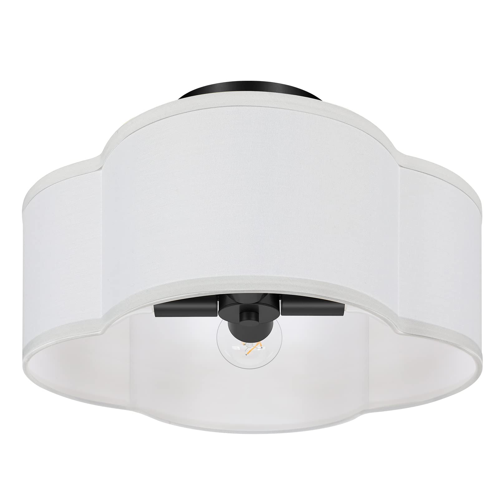 4-Light Semi Flush Mount Ceiling Light Fixture, Black Modern Close to Ceiling Lamp with White Fabric Shade, Farmhouse Bright Lig
