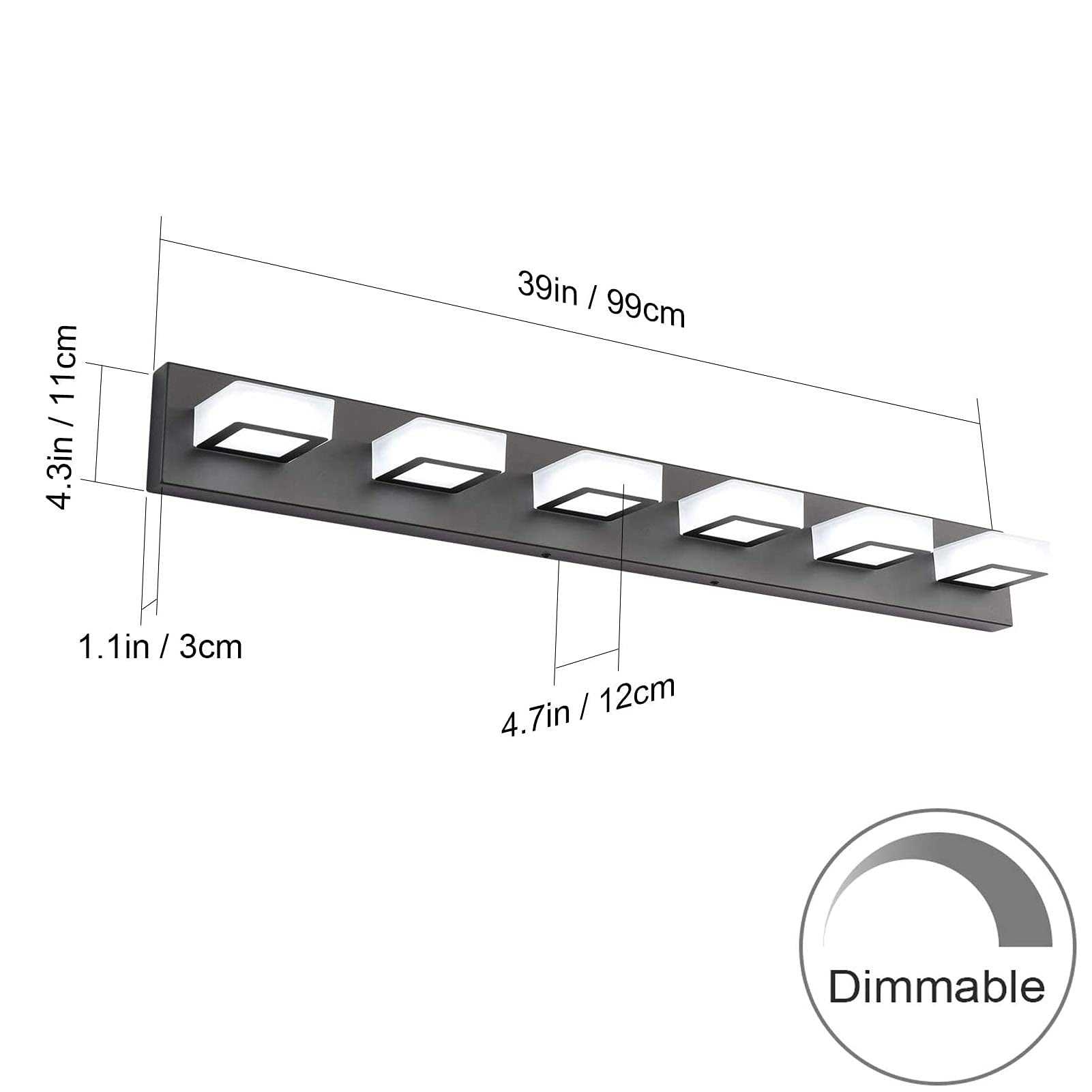 Ralbay 6 Lights Led Modern Dimmable Matte Black Vanity Light Acrylic Modern Vanity Wall Light Over Mirror Dimmable Bathroom Vani