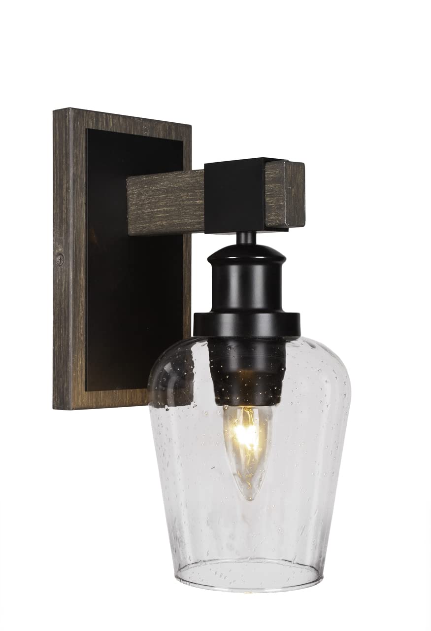 Tacoma - 1 Light Wall Sconce-12 Inches Tall And 5 Inches Wide-Black/Painted Wood Finish-Clear Bubble Glass Color