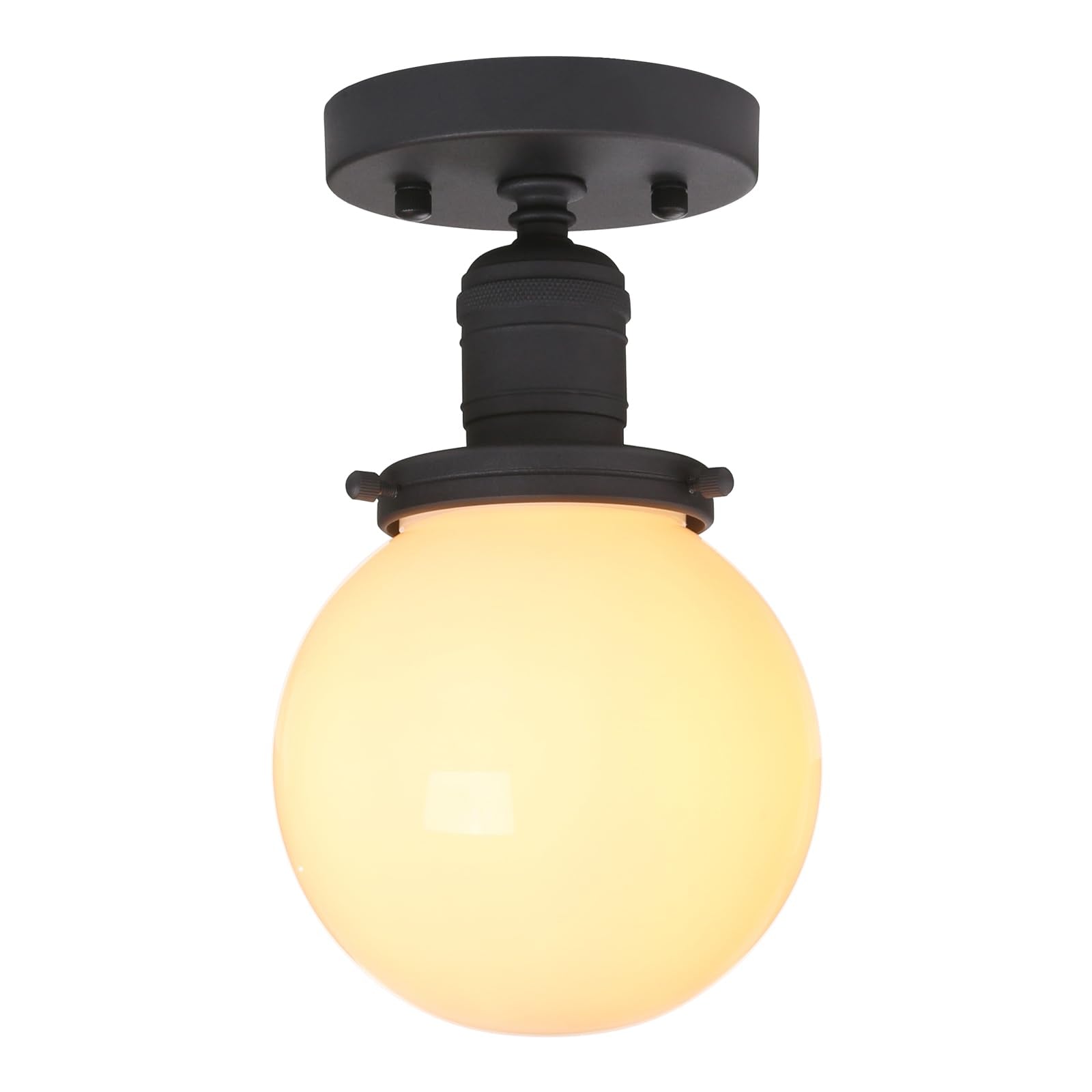 Yosoan 1-Light Modern Hallway Ceiling Light Fixture With Milk Round Glass, Indoor Hardwired Vintage Indoor Flush Mount Lighting 