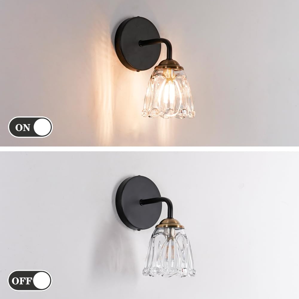Vintage Wall Sconce Set Of Two, Black And Gold Sconces Wall Lighting With Clear Glass, Hardwired Sconces Wall Decor Set Of 2, Brass Bathroom Light, G9 Bulbs Wall Light For Mirror, Living Room, Bedroom