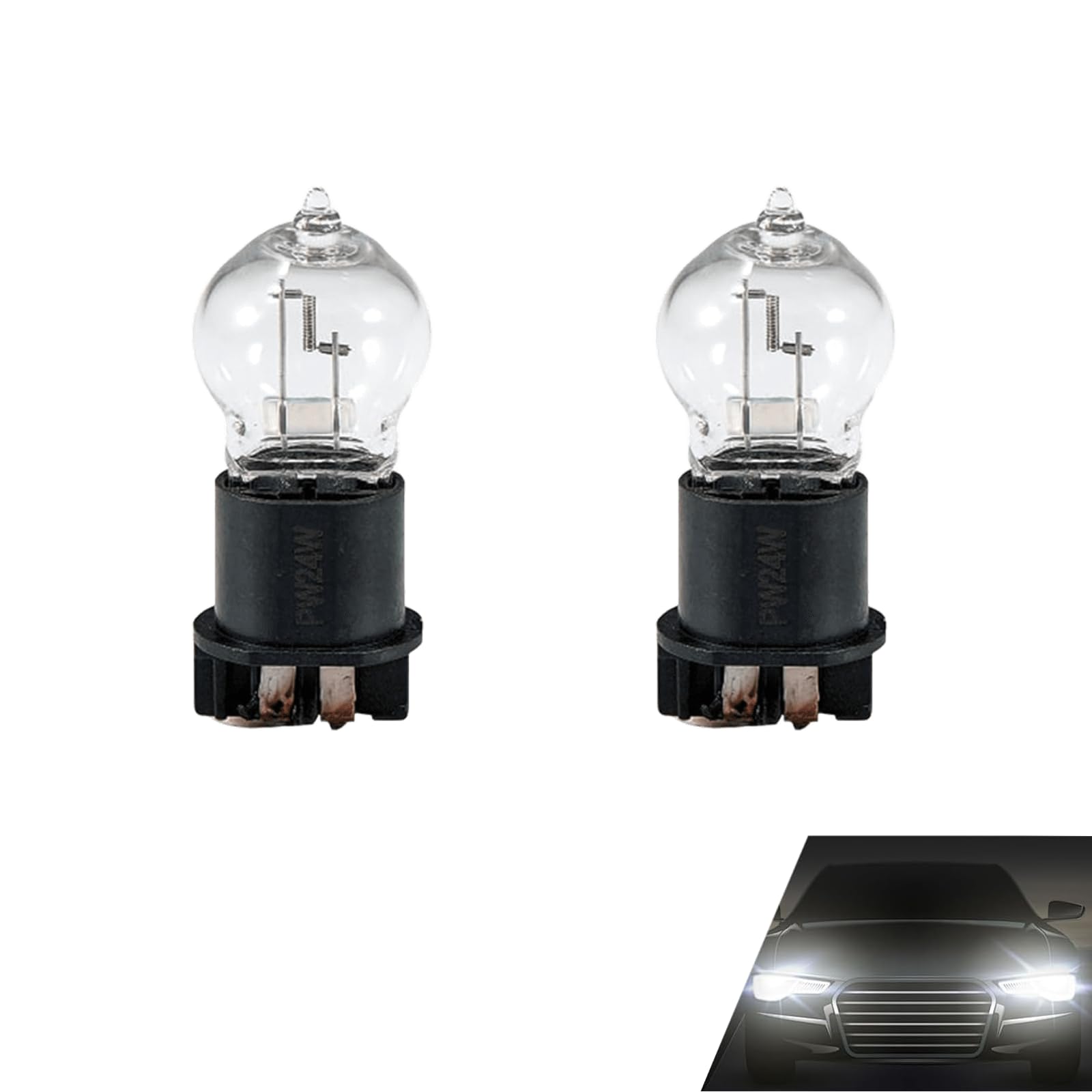 Yytqp 2 Pcs Pw24W Car Fog Light Bulb  12V Daytime Running Lamps  Turn Signal Bulb  Brake Lamp  Reversing Light  Automotive Clear Glass Bulbs Lighting Accessory  Universal For Most Cars (White)