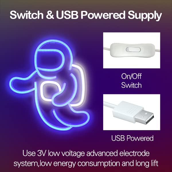 Imegina Astronaut Neon Light Projector - Usb Space Led Sign For Kids Bedroom & Gaming Room Decor
