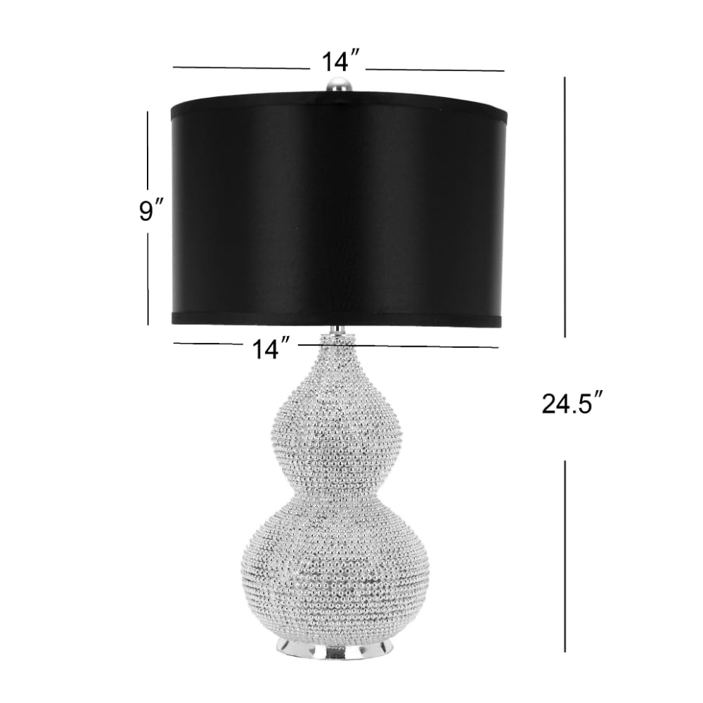 SAFAVIEH Nicole Modern Table Lamp Set of 2 - 25" Silver Bead Base with Black Shade, LED Bulbs Included, Model LIT4014A-SET2