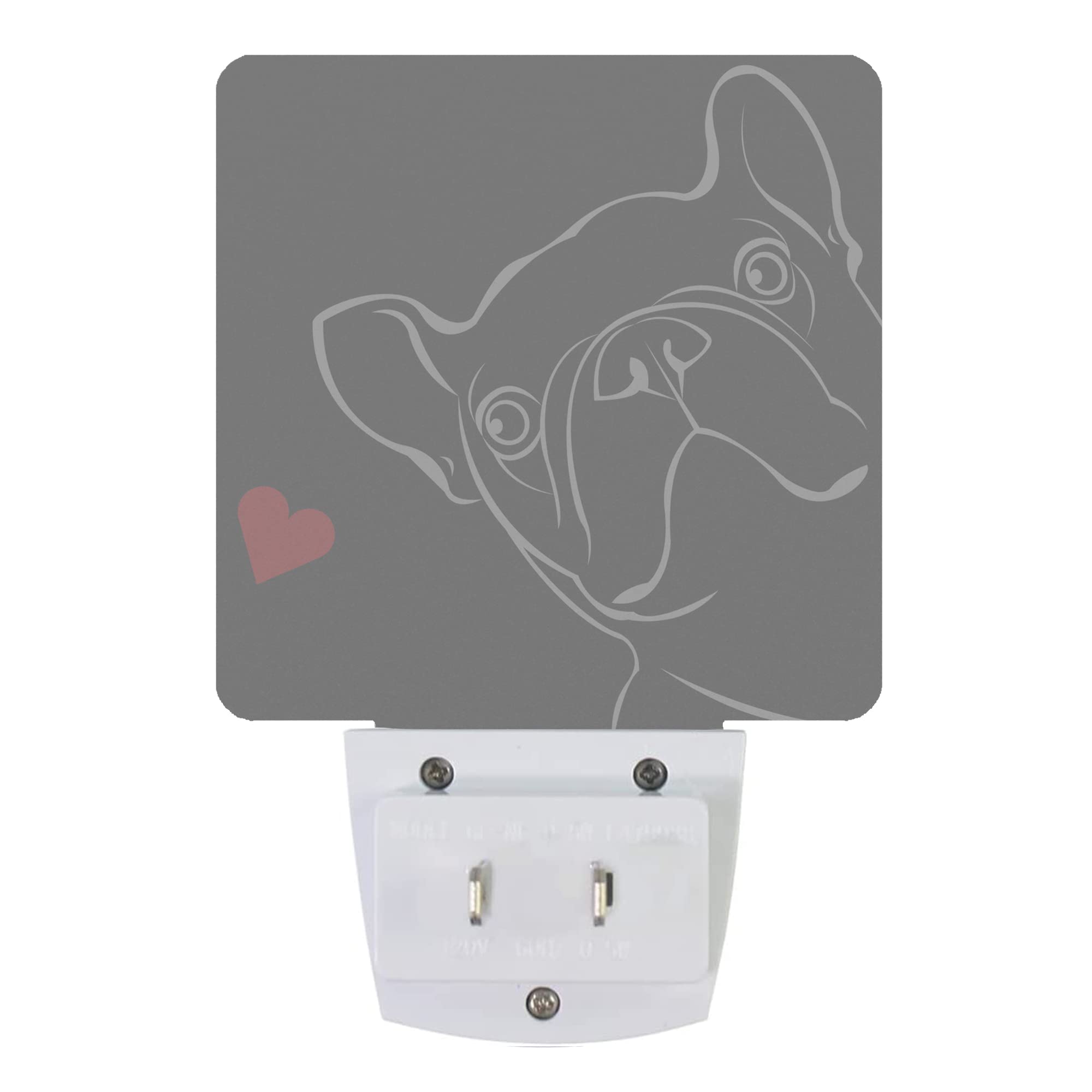 Smoaffly LED Night Light Plug-in Dusk-to-Dawn Lamp for Nursery, French Bulldog Dog Red Heart, Model XD-FXYD-LST05
