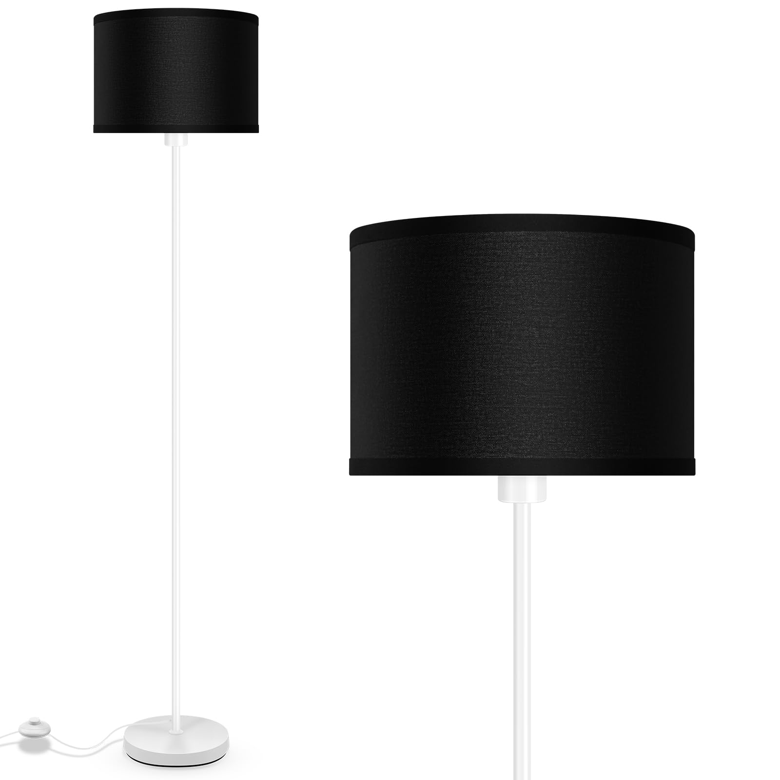 Floor Lamp, Standing Lamps, Simple Floor Lamps for Living Room, Small Stand Up Light with Black Lampshade, 59'' Tall, Foot Switc