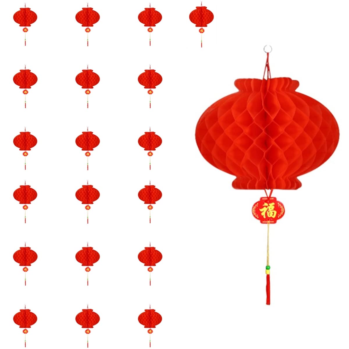 KYMY 20pcs Chinese Red Paper Lanterns,Red Hanging Round Decorative Chinese Paper Lanterns for Chinese Lunar Dragon New Year,Spri