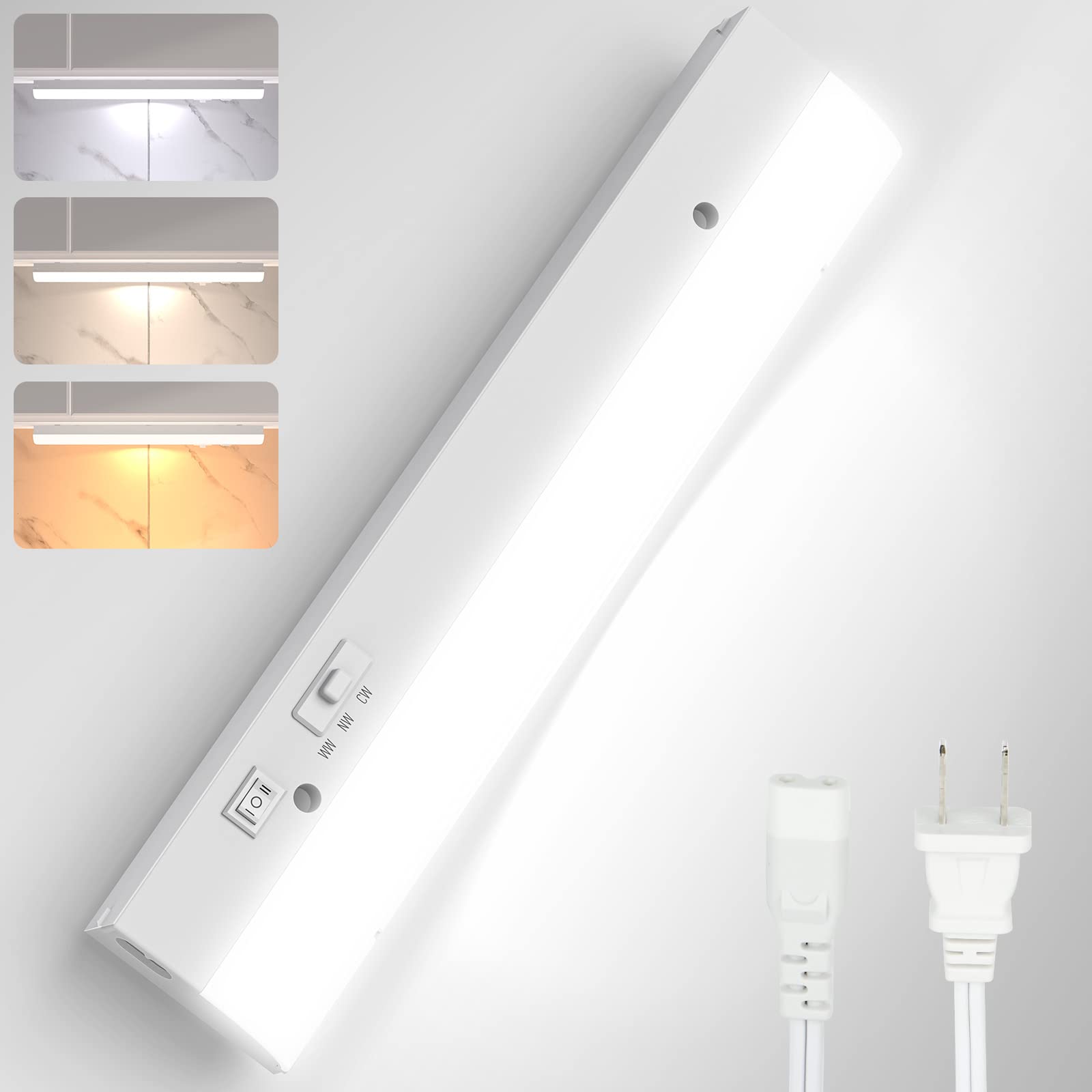 Pesuten Led Under Cabinet Task Lighting For Kitchen Plug-In Closet Light Dimmable Under Cabinet Light 3 Color 3000K/4000K/5000K For Kitchen Garage Counter/Sink Area 12 Inch