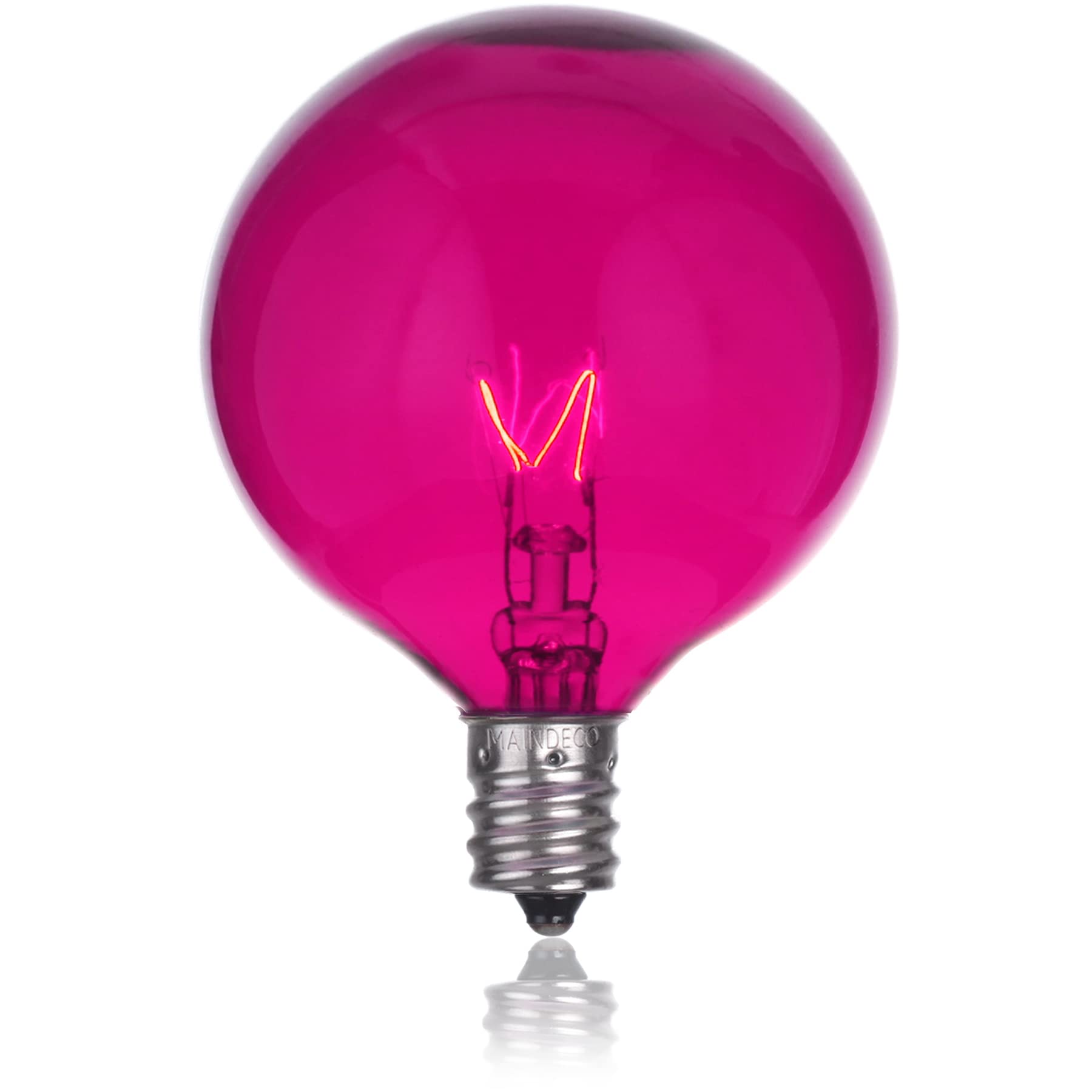 Maindeco 25 Pack G50 Replacement Bulbs,120V 7W Incandescent,E12 Base,For Indoor Outdoor String Lights-Pink