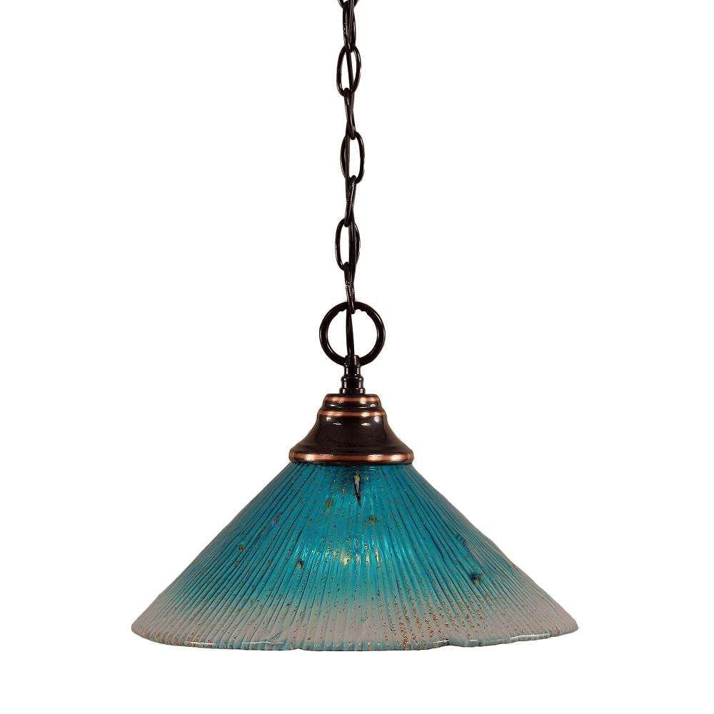 Toltec Lighting 10-Bc-448 Chain Hung Pendant With 12&quot; Teal Crystal Glass, Black Copper Finish