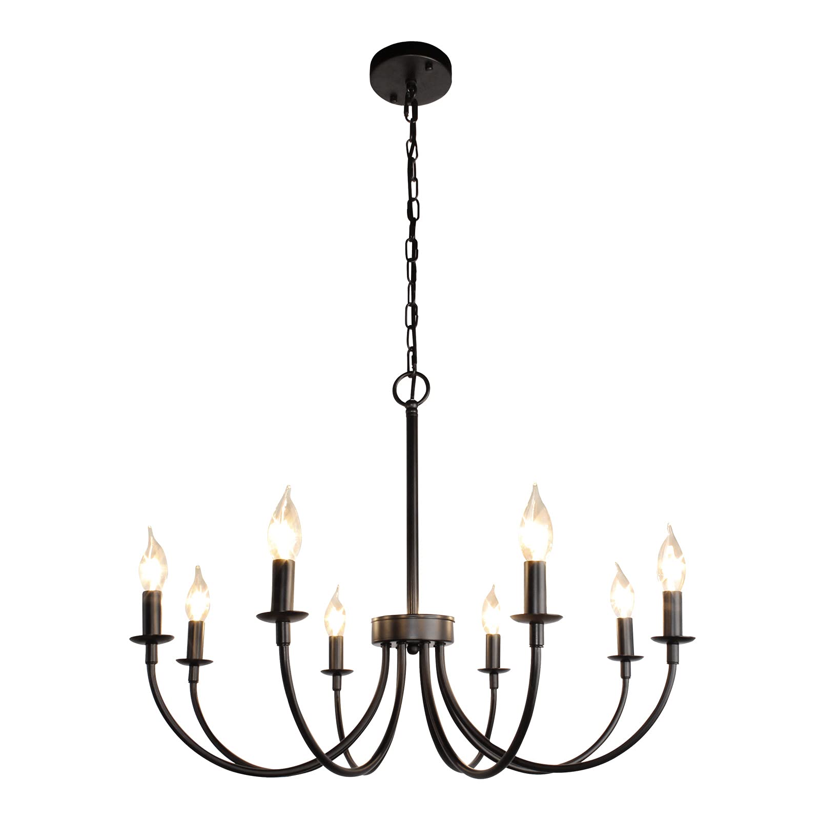 Rviezza Black Farmhouse Chandeliers, 8 Light Rustic Iron Chandeliers, Classic Candle Ceiling Hanging Pendant Light Fixture For Living Room, Kitchen Island, Foyer, Dining Room Lighting Fixtures