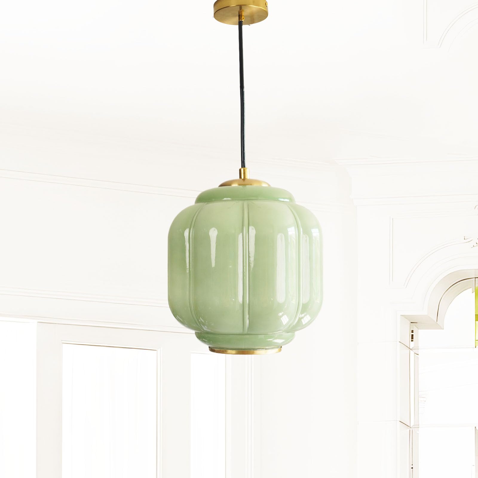 Yesids Vintage Milk Glass Pendant Lights Kitchen  Brass Color Glass Ceiling Light Fixture  Retro Industrial Pendant Lighting For Dining Room  Kitchen  Bedroom  Entryway  Hallway (Green And Gold  7In)