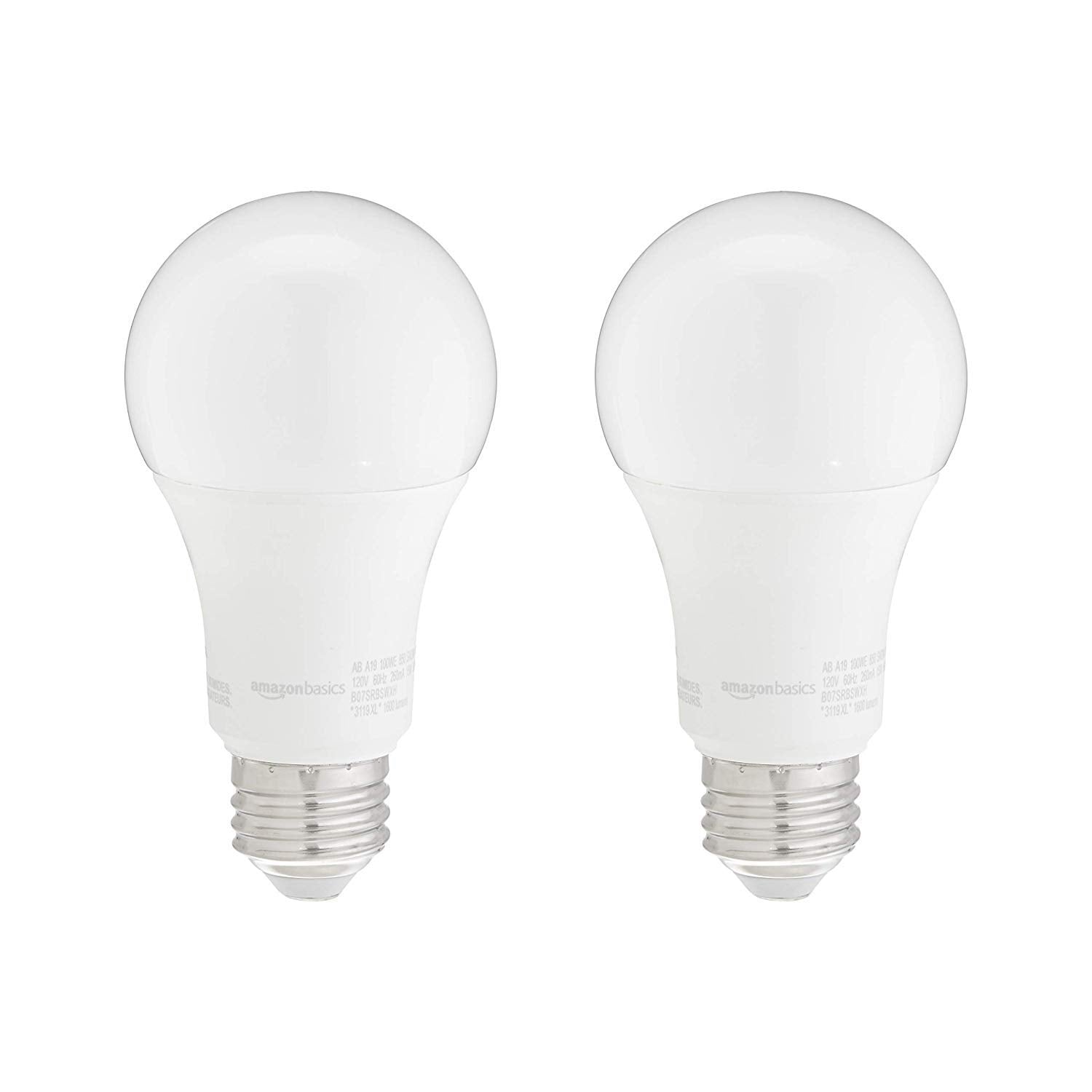 Amazon Basics A19 Led Light Bulbs 100 Watt Equivalent, Daylight White (5000K), Energy Efficient 15W, Non-Dimmable, 10,000 Hour L