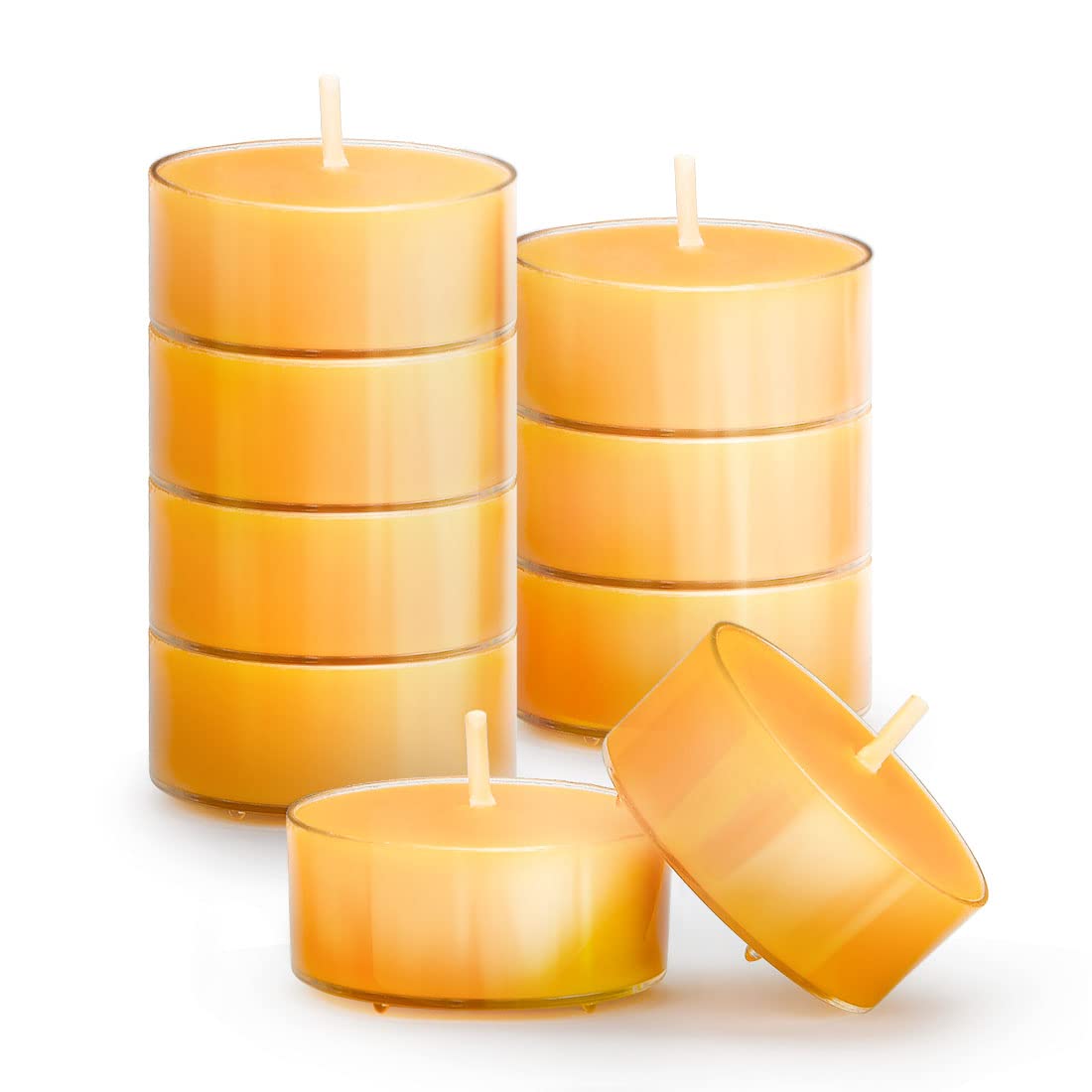 9Pcs Pure Beeswax Tealight Candles, Natural Scent, Clear Cup