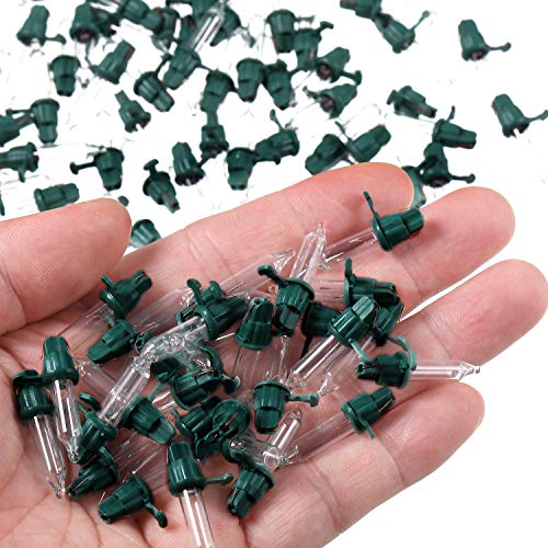 Mudder 100 Count Replacement Christmas Tree Light Bulbs 2.5V 0.425 Watt Mini Incandescent Wire String Lights Prelit Xmas Tree Decoration(Green Base With Warm White Bulb)
