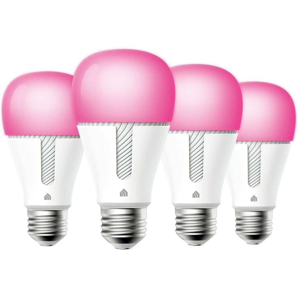 Kasa Smart Light Bulbs, Dimmable WiFi A19, 1000 Lumens, 16M Color Changing, 4 Pack, Multicolor, KL135P4