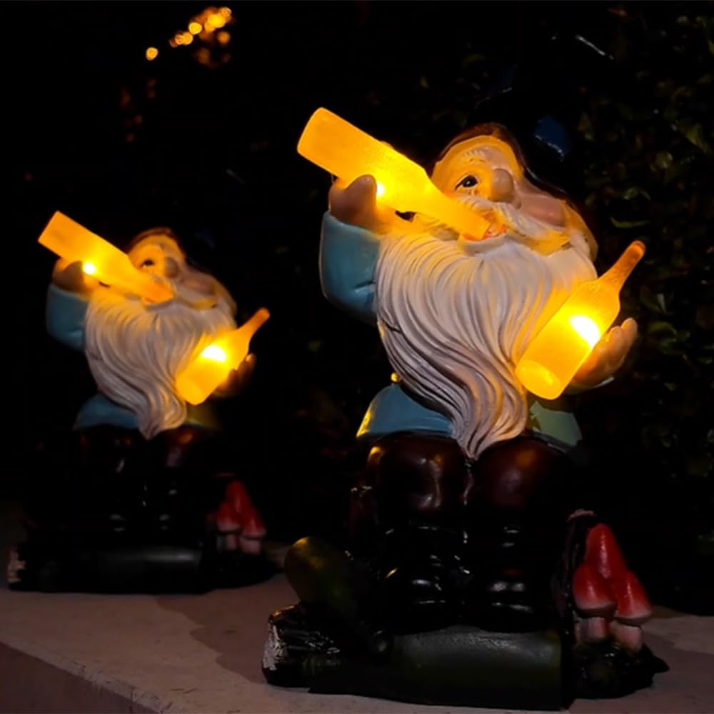 Dkjocky Solar Garden Gnome - Funny Outdoor Decor With Led Lights, Large Resin Gift For Women