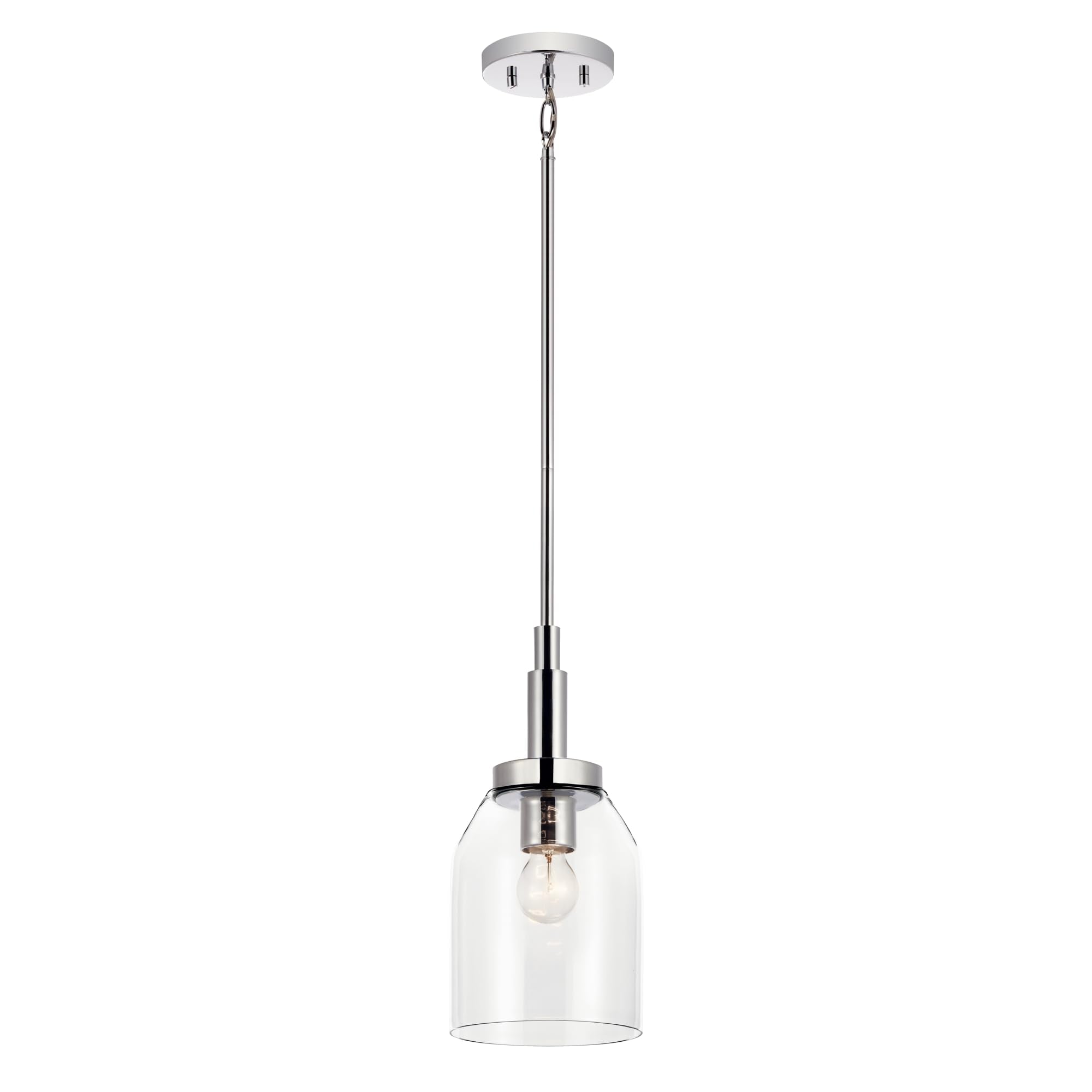 Kichler Madden 1-Light Mini Pendant Light Fixture with Clear Glass in Chrome, Kitchen Island Hanging Light Ceiling Mount for Bat