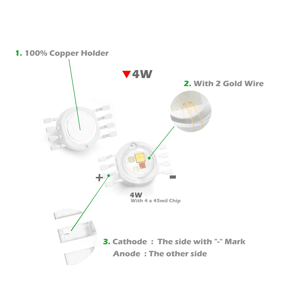 Chanzon 10 Pcs High Power Led Chip 4W Rgbw 8 Pins (300Ma - 350Ma For Each Color 4 Watt) Multicolor Super Bright Intensity Smd Co