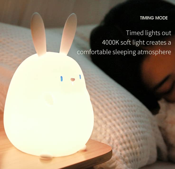 LEDHOLYT Bunny Night Light for Kids, Silicone Rabbit Lamp, Cute Bedside Decor, Kawaii Design, Ideal for Baby and Toddler Room