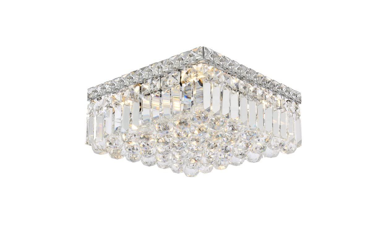 Elegant Lighting 2032F14C/RC 5-Light Crystal Chandelier, Chrome Finish, Flush Mount, Clear Crystals