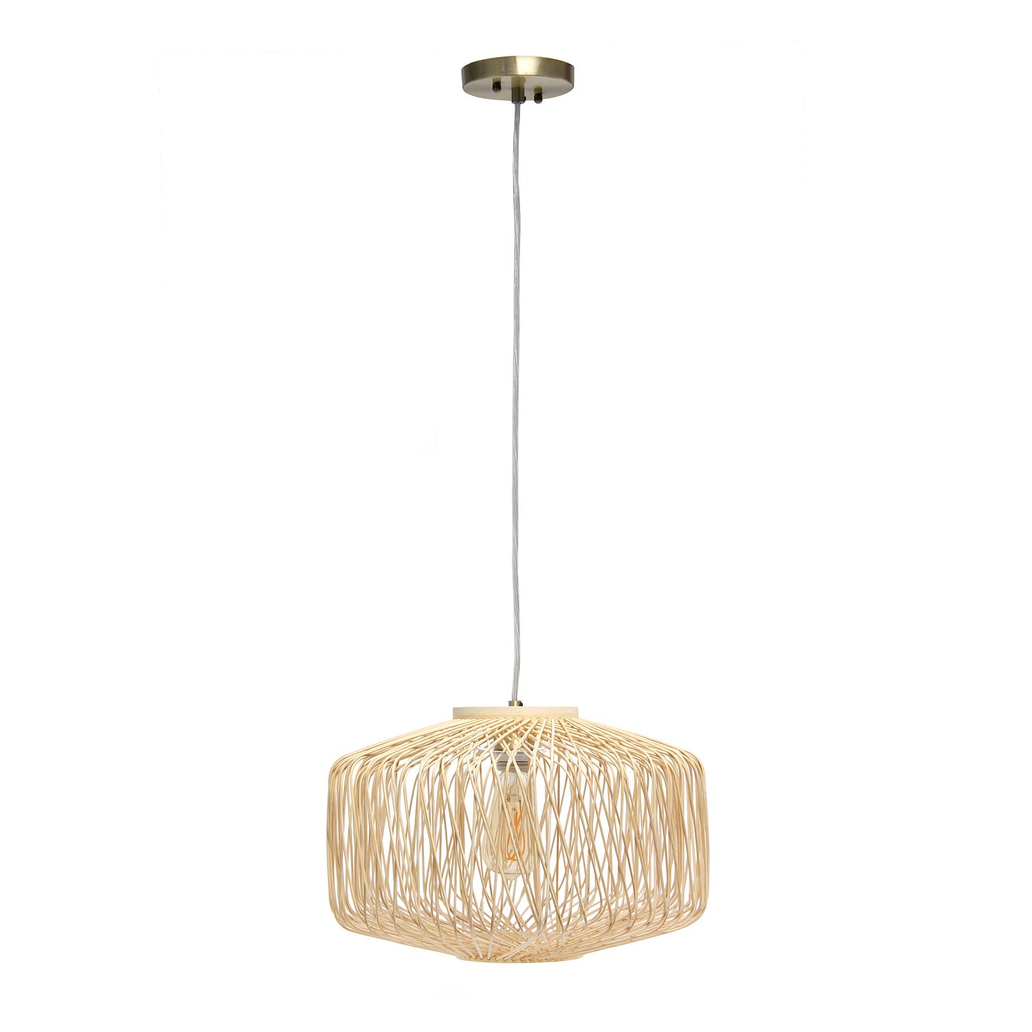 Elegant Designs Pt1009-Nat Coastal Rattan Wicker Rigid Shape Round Hanging Ceiling Pendant Light Chandelier, Natural