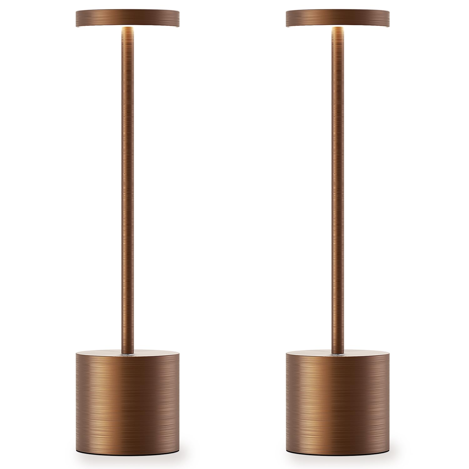 JALVDE Cordless LED Table Lamp, Rechargeable 6000 mAh, 3-Levels Dimming, 13.5 inches, 2X Brushed Titanium, Model 203