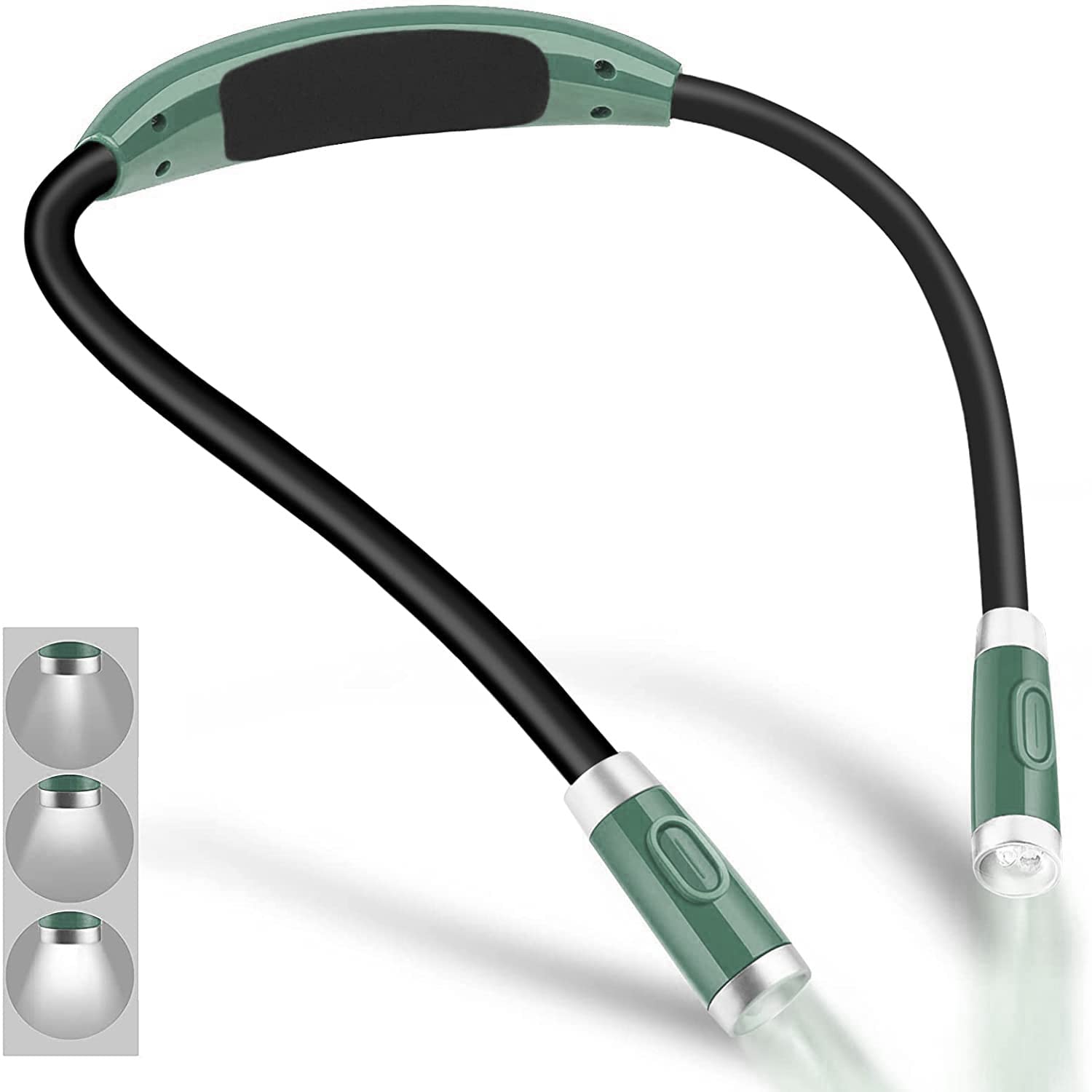 Gameensh Rechargeable 4 LED Neck Reading Light  Book Lights for Reading in Bed  3 Brightness Levels  Bendable Arms  Long Lasting. Perfect for Reading  Craft & Knitting (Army Green)