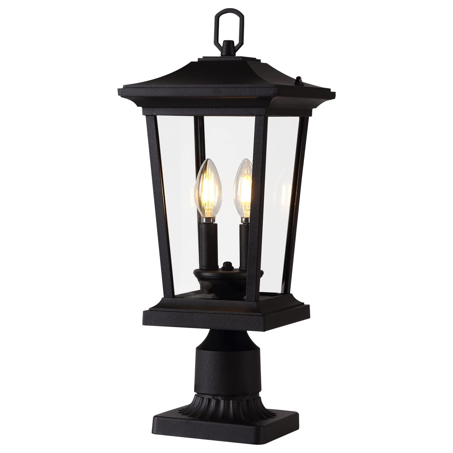 Smeike Outdoor Post Lights  Cast Aluminum Lamp Post Light Fixture  2-Light Pole Mount Light With Clear Glass  Outdoor Pier Mount Light Matte Black Finish