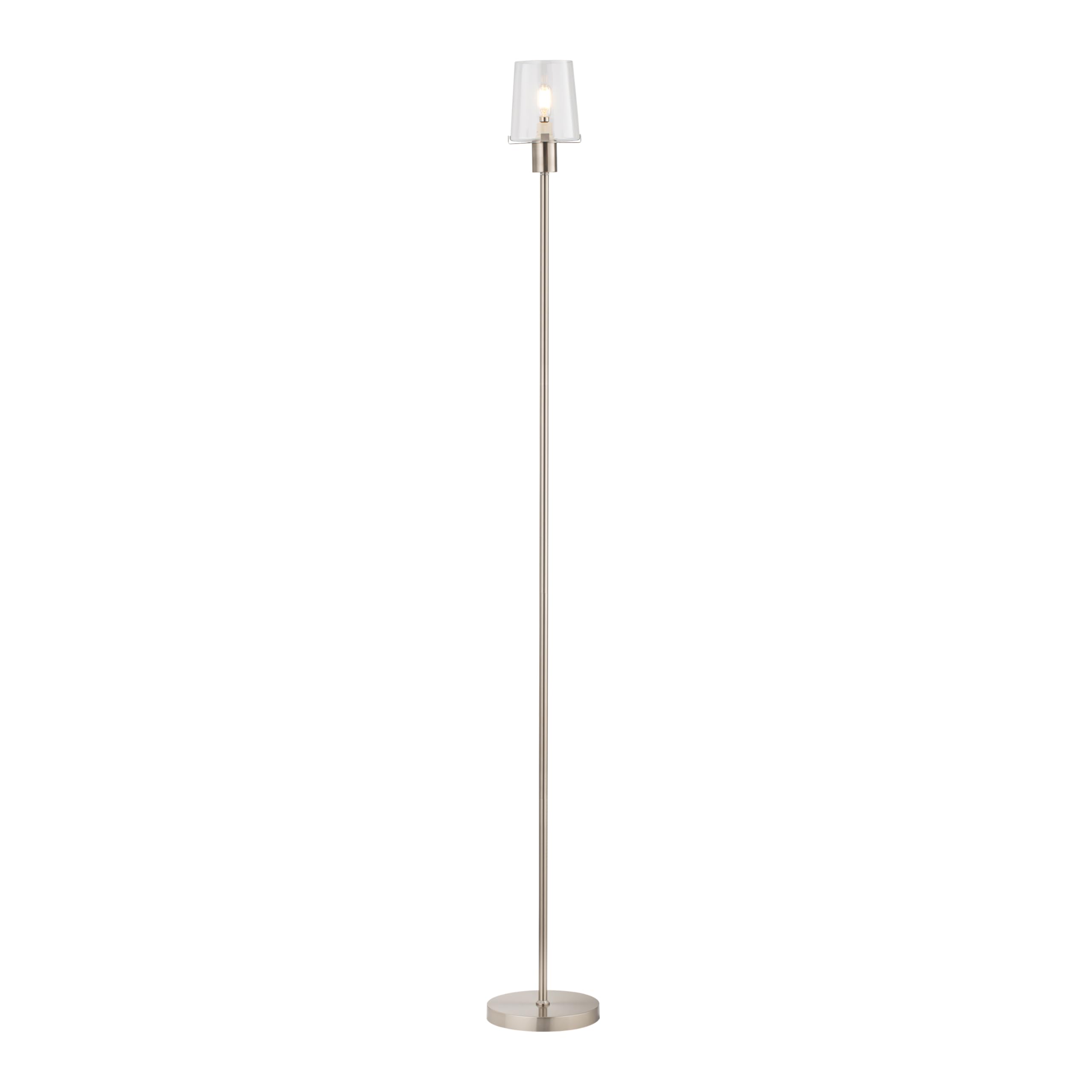 OBright Dimmable LED Floor Lamp, Touch-Control, 66.5-Inch, Brushed Nickel, Model OB-FL29G, Clear Glass Shade