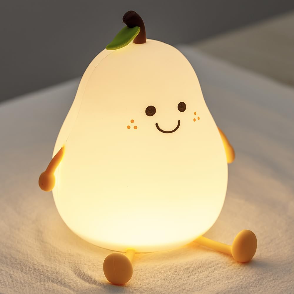 Pears Baby Night Light for Kids, Squishy Silicone Pear Night Lamp, 7 Colors 3 Dimmable LED Night Lights for Nursery Decor, Recha