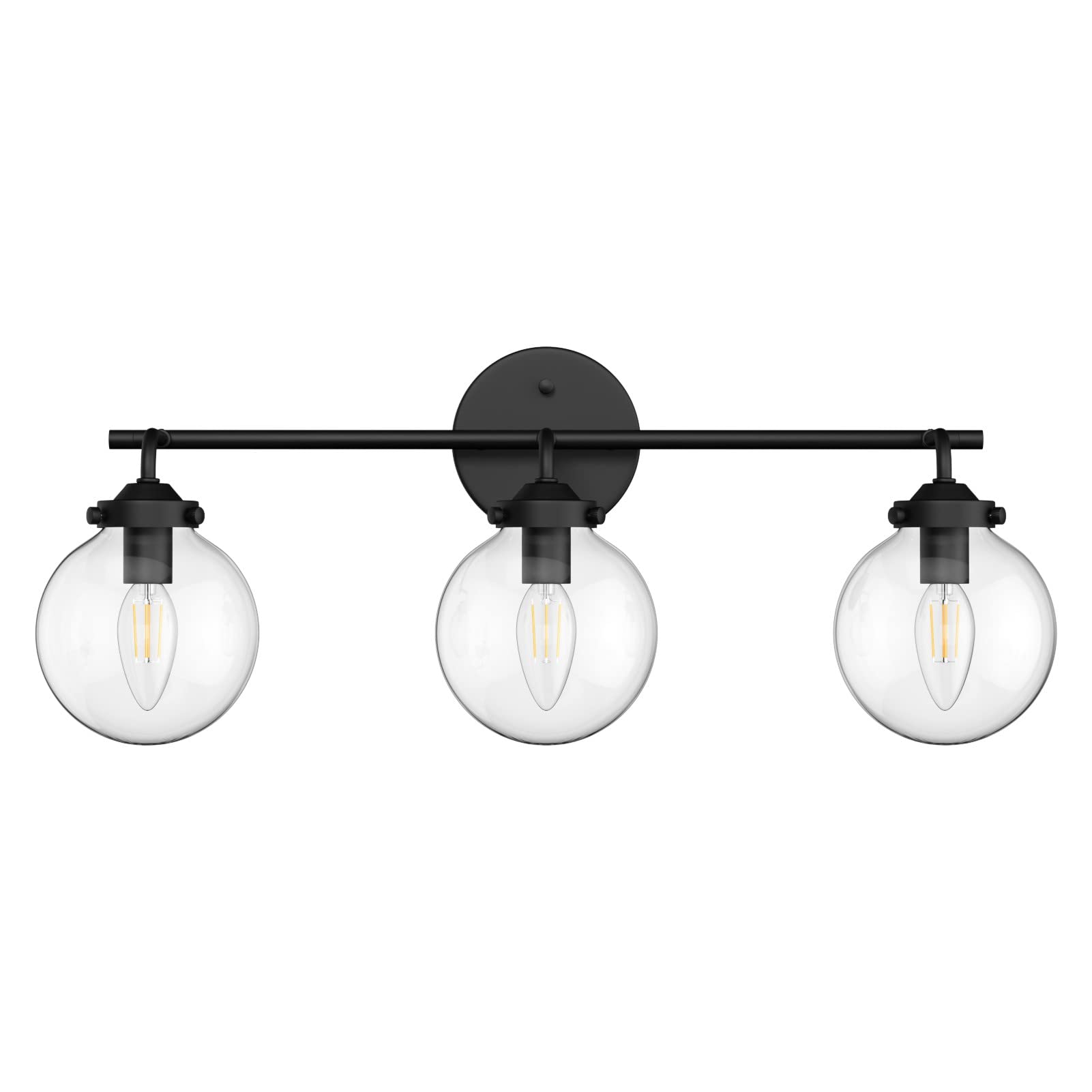 Ralbay Matte Black Vanity Light Fixtures 3 Light Industrial Globe Bathroom Wall Lights Vintage Style Clear Glass Globe Black Bathroom Light Fixtures (Exclude Bulb)