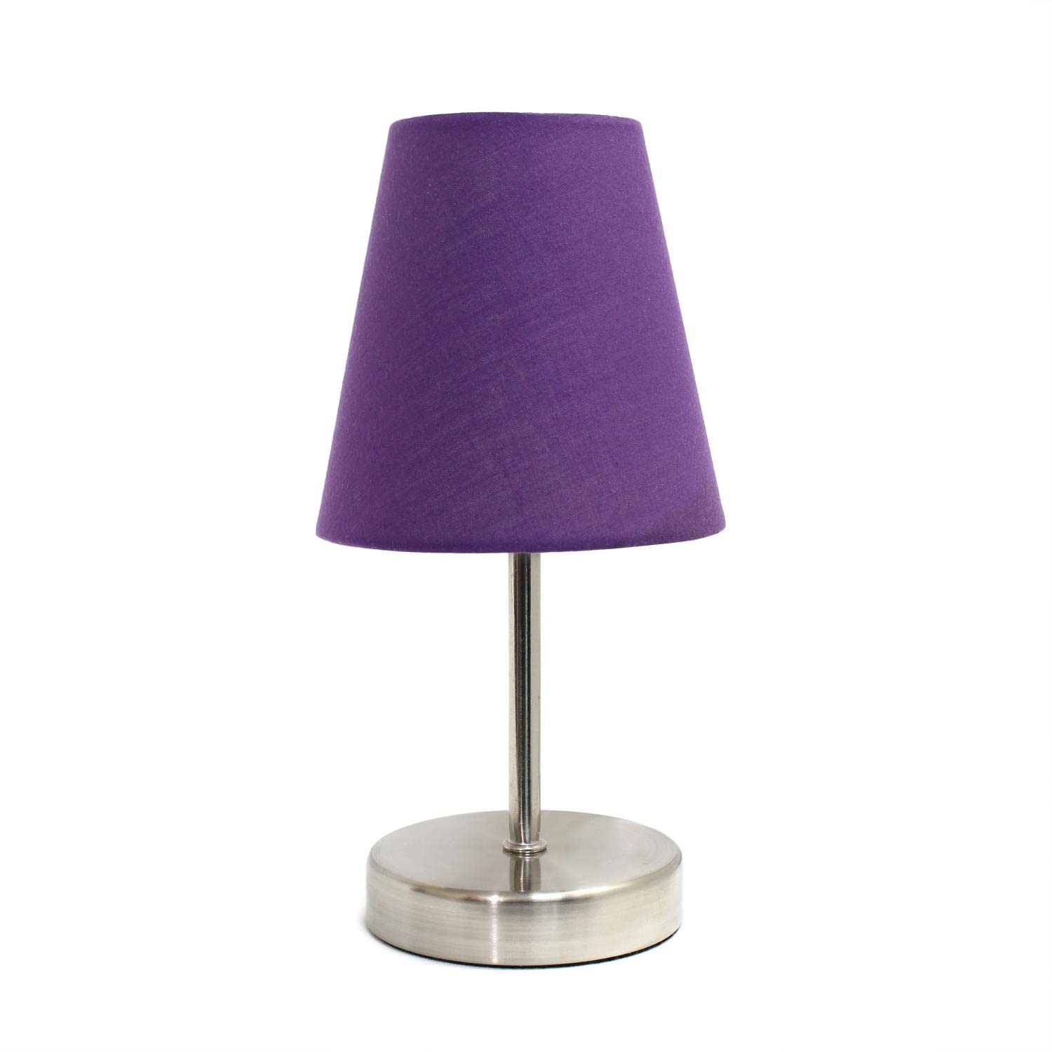 Creekwood Home Nauru 10.5'' Traditional Petite Metal Stick Bedside Table Desk Lamp in Sand Nickel with Fabric Empire Shade for Nightstand  End Table  Dorm  Home Dcor  Bedroom  Living Room  Purple