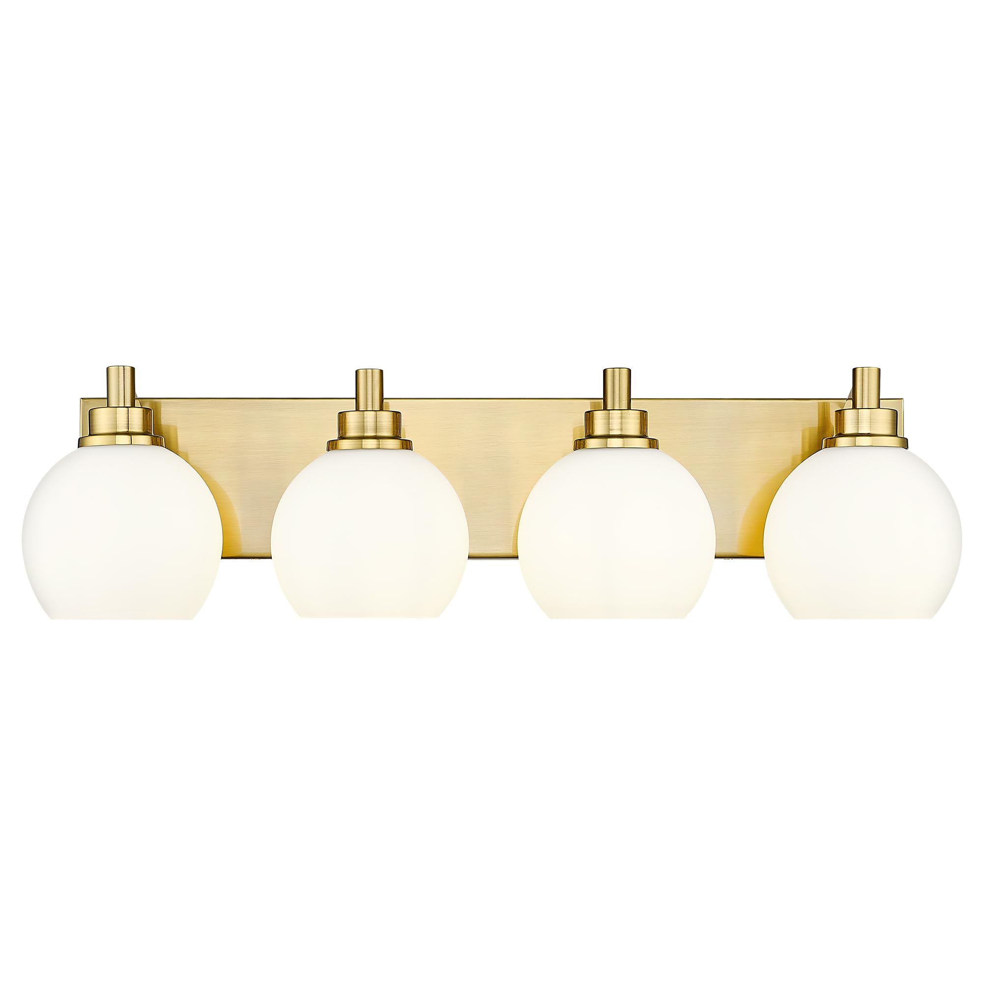 Metwet Bathroom Light Fixtures, 4 Light Brushed Gold Vanity Light, 26 Inch Modern Wall Sconces With Globe Milk White Glass Shade