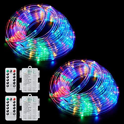 Ollivage Color Changing Rope Lights, 40ft Battery Powered String Lights, 8 Modes, 2 Pack, Multi Color, Model RL-OV001-2