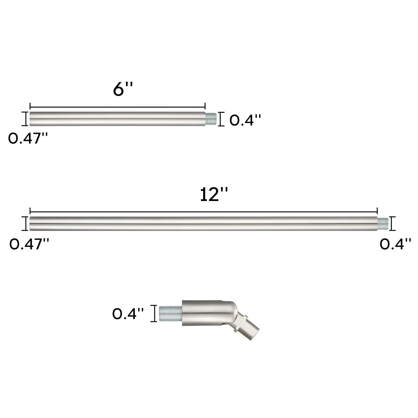 Canomo Chandelier Extension Poles with 180° Adapter, Nickel, 12" & 6" Downrods for Pendant Lights