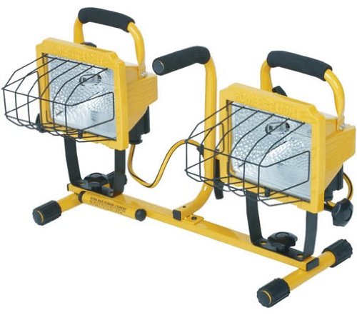 Coleman Cable Designers Edge L14SLED 1000W Adjustable Twin Head Halogen Work Light with Stand - Perfect for Indoor/Outdoor Use
