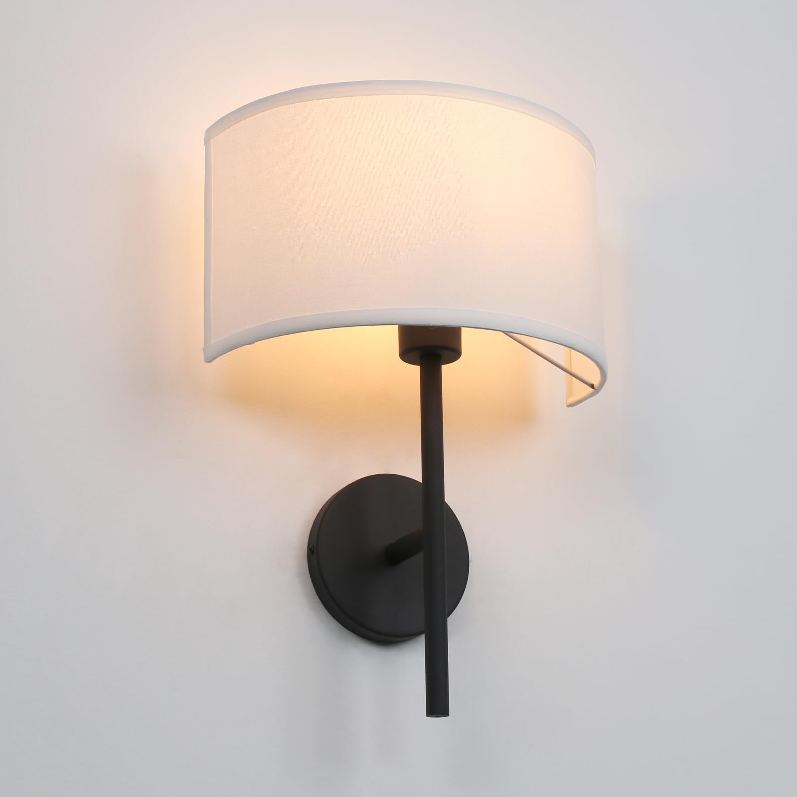 Yosoan Fabric Wall Sconce Indoor Bedside Wall Lamp Fixture, Vintage Industrial Hardwired Brass Boho Semi Circular with White Hal