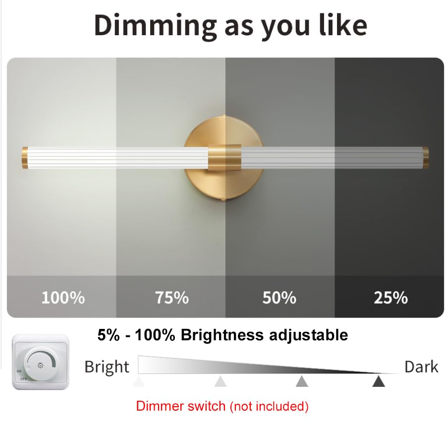 Gold Wall Sconces Set Of Two Hardwired  Dimmable 5Cct Led Bathroom Light Fixtures Over Mirror  360 Full Lighting 23 Inch Vanity Light Bar Modern Wall Sconce For Bathroom Bedroom Living Room
