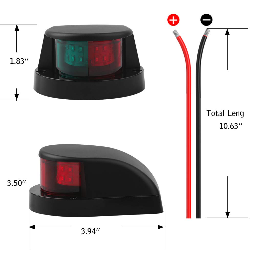 Osinmax LED Bow Navigation Light - Marine Light for Small Boats & Pontoons, Black Zinc Cover, Model ADC01