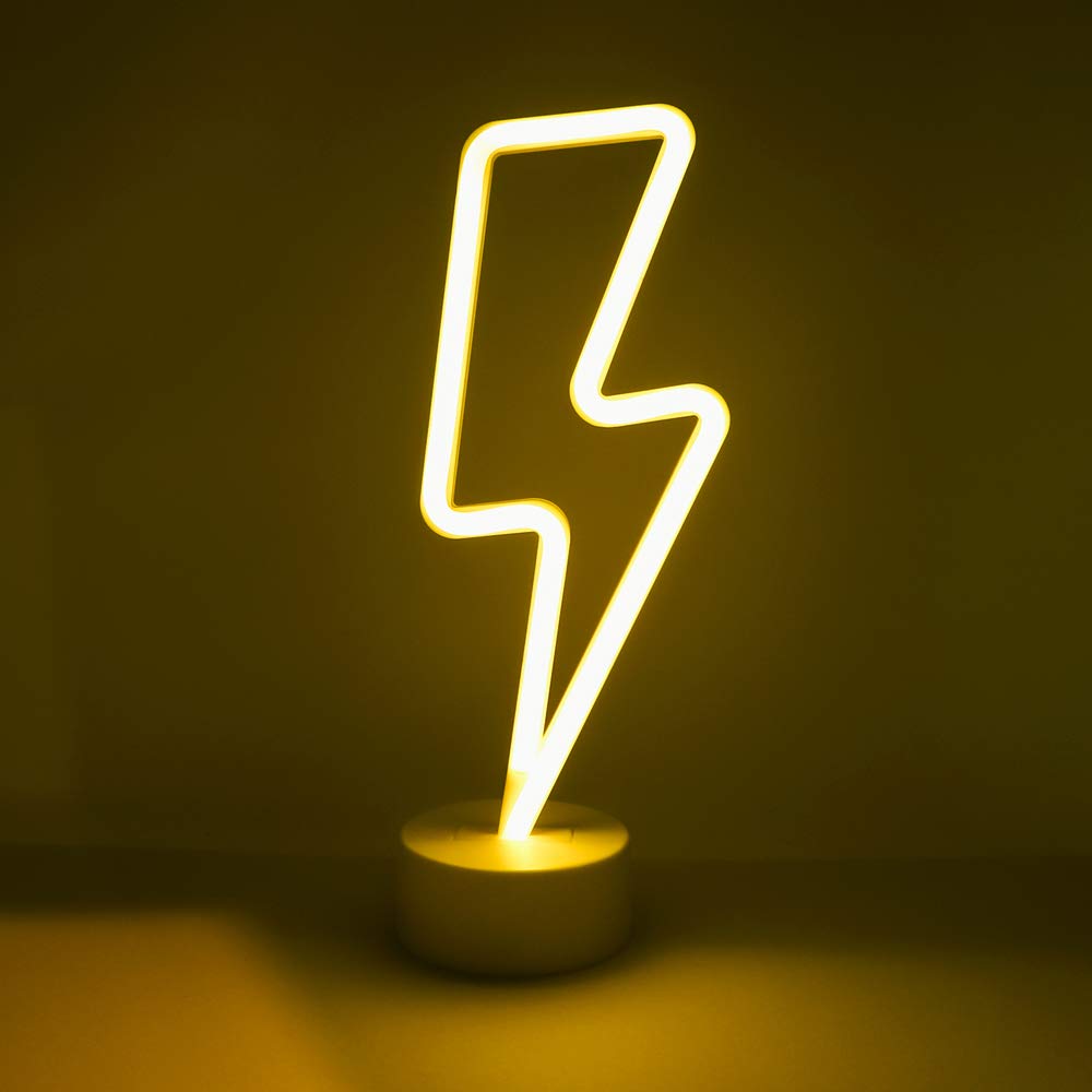 Isaac Jacobs Led Neon Yellow Lightning Bolt Tabletop Lamp - Night Light For Bedroom & Parties