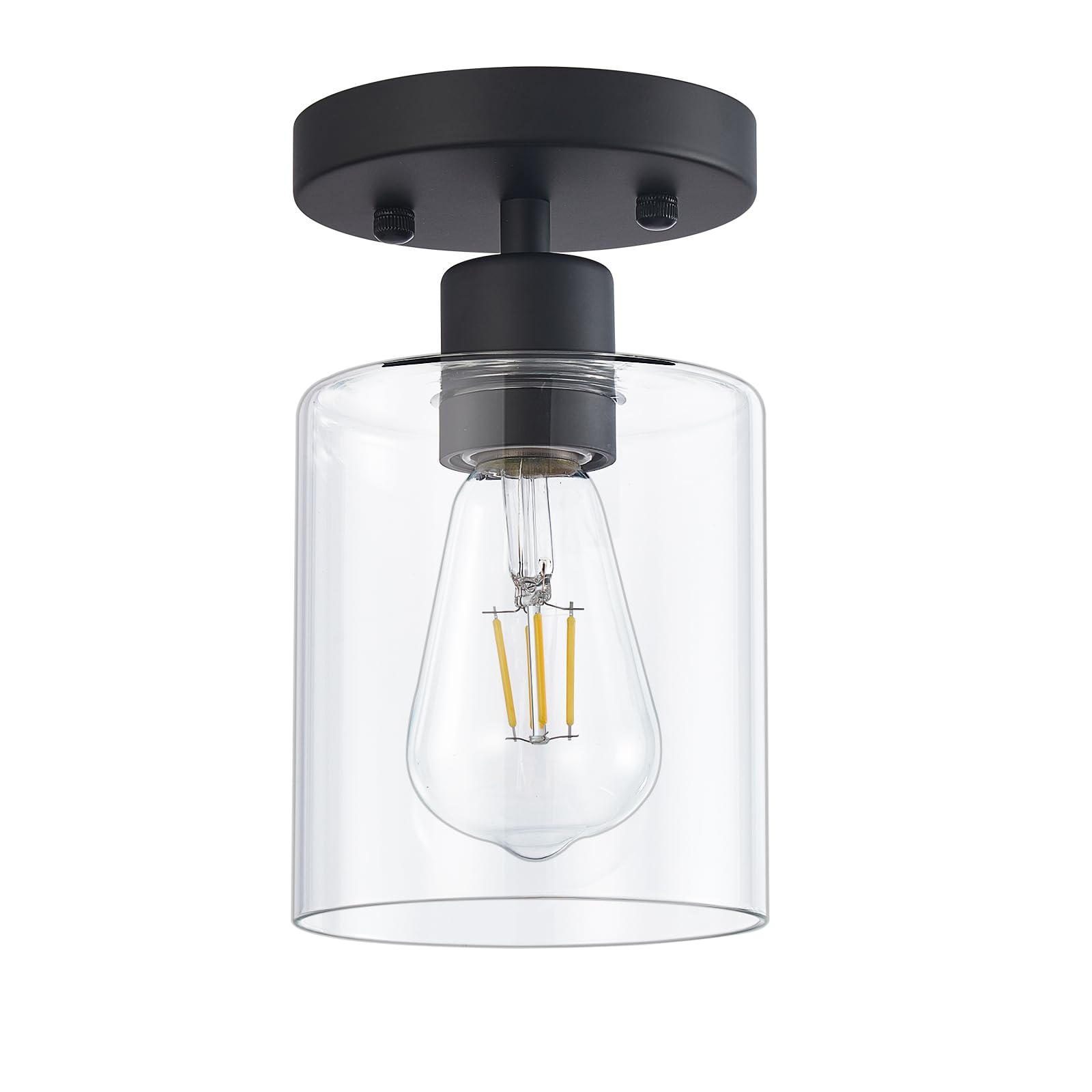 DIDUIO Black Semi Flush Mount Ceiling Light, 1-Light Ceiling Light Fixtures, Farmhouse Light Fixtures Ceiling Mount, Ceiling Lig