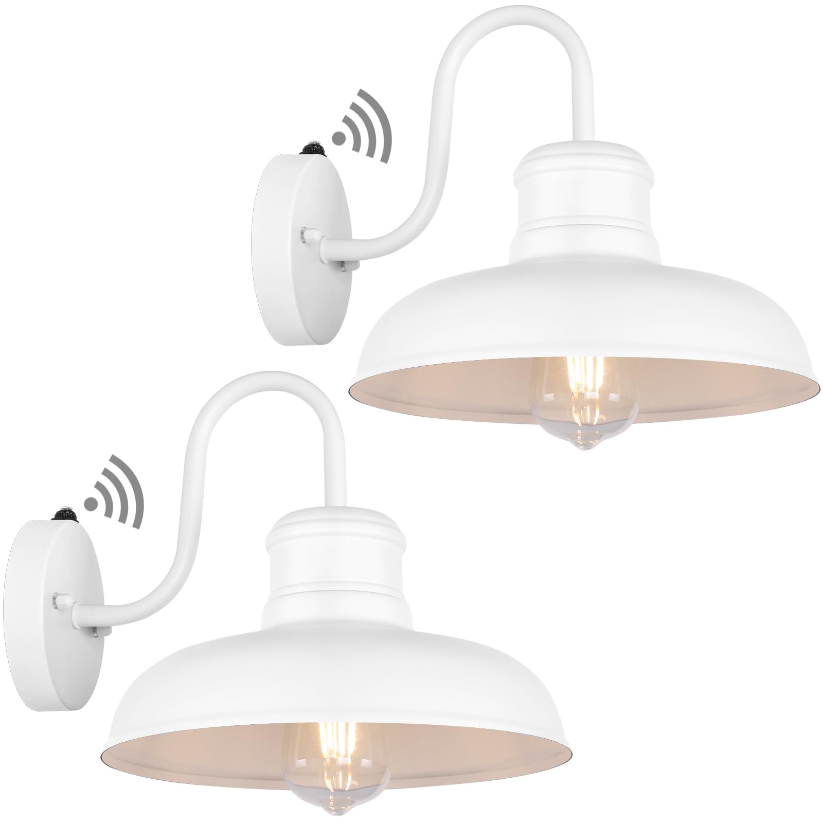 TOBUSA 2-Pack Gooseneck Barn Lights, Waterproof Metal Wall Sconces, 11.5 inch, White, Model B11023PP(2PK)