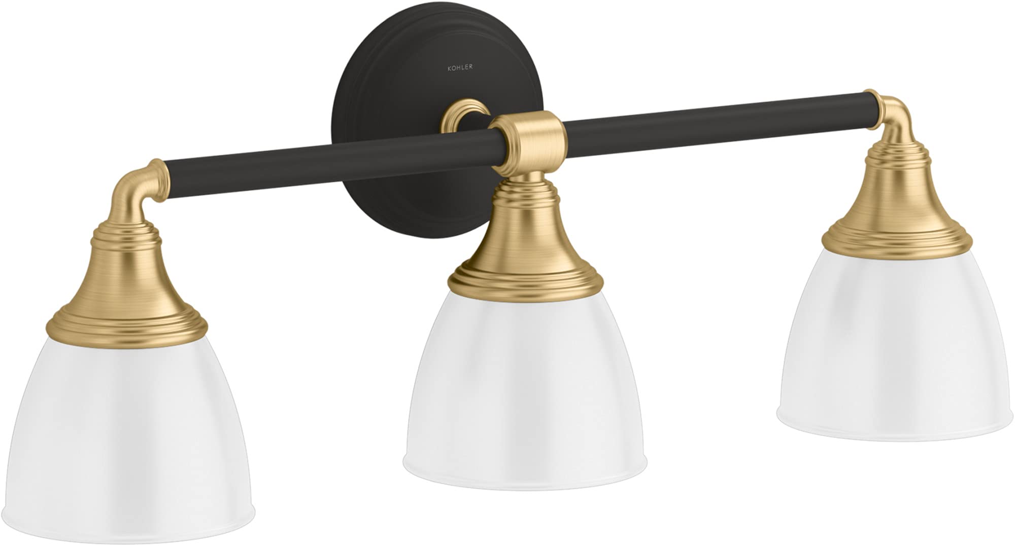 KOHLER Devonshire Bathroom Vanity Light Fixture, 3 Light, Metal, Black with Brass Trim, Model 10572-BML, UL Listed, Wall Sconce