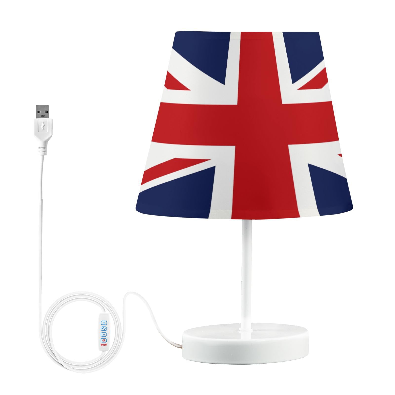 ALAZA British Flag Union Jack Decor Bedside Table Lamp with USB Port 3 Color Temperatures LED Desk Lamp for Bedroom Office S