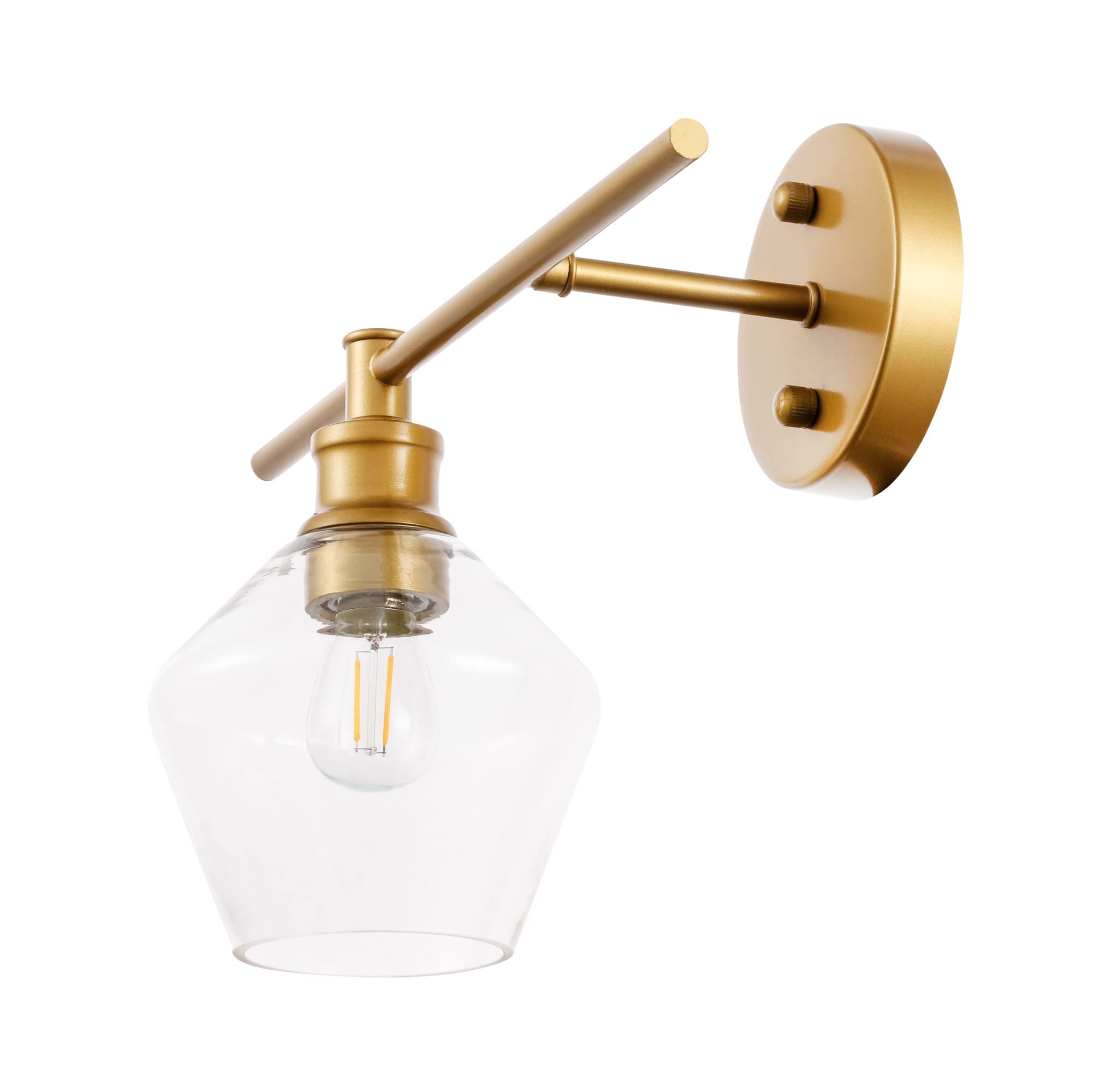 Living District Brass Wall Sconce - 1 Light Clear Glass Shade, Modern Home Lighting Fixture