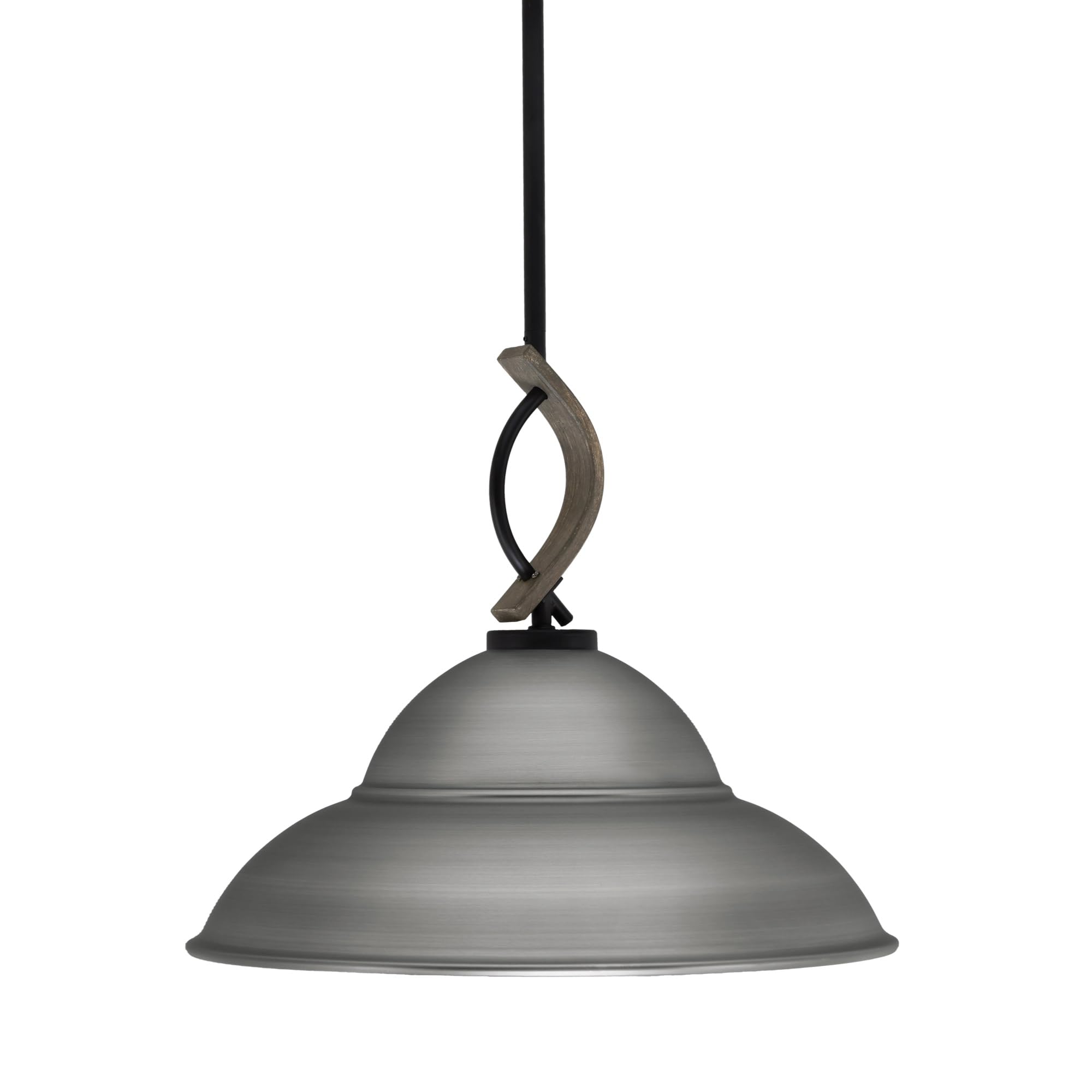 Toltec Lighting Monterey Stem Hung Mini Pendant, 16in Brushed Nickel Shade, Matte Black & Distressed Wood-Look Metal Finish