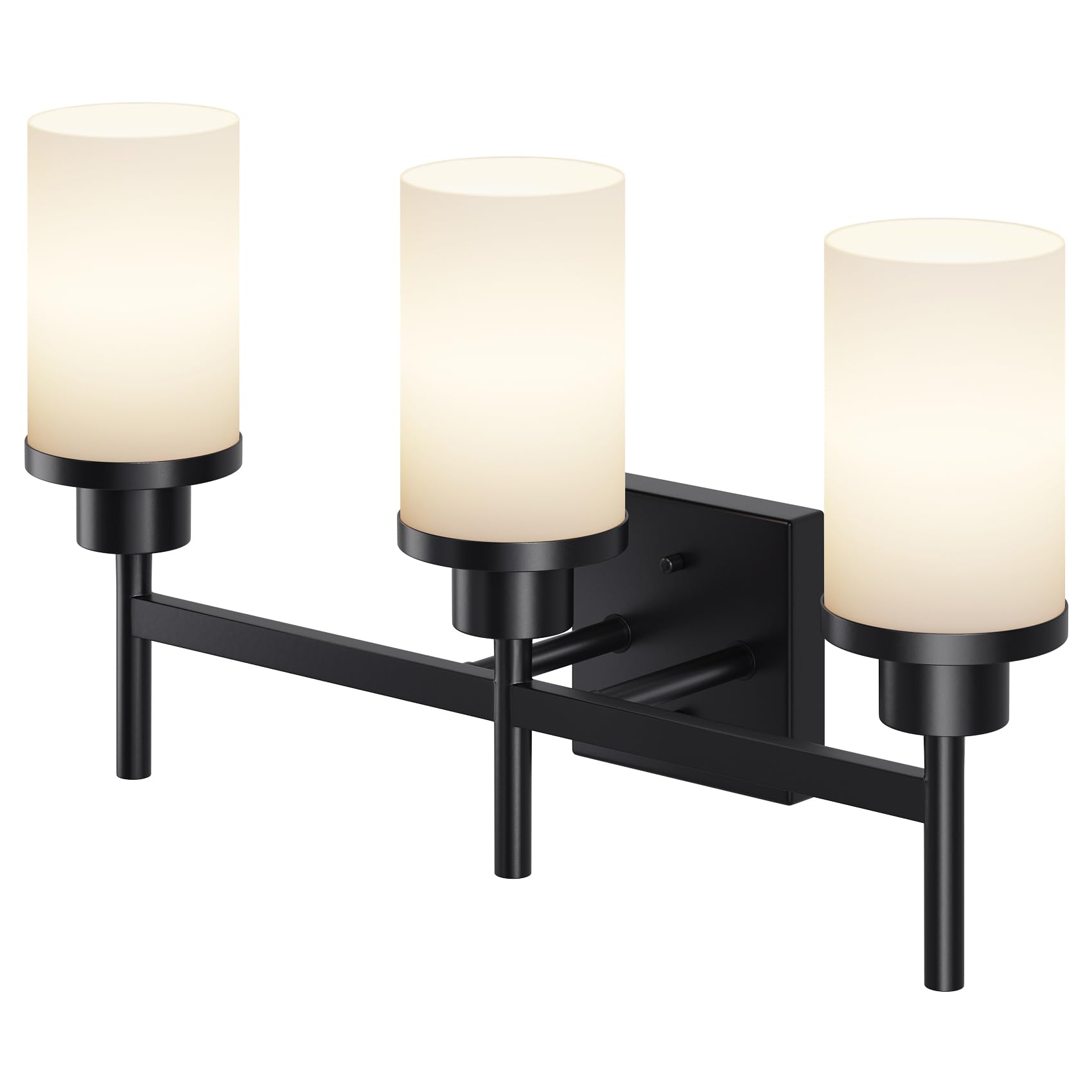Aoneon Bathrom Light Fixtures Matte Black 3 Lights Over Mirror  Wall Sconces Lighting With White Frosted Glass Shade For Toilet Washroom Bath T001Mb-L3